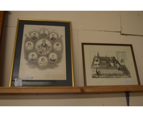 PRINT OF PHILLIPPE THE FIRST WITH CHILDREN, TOGETHER WITH A PRINT OF THE ABBEY AT VENDOME