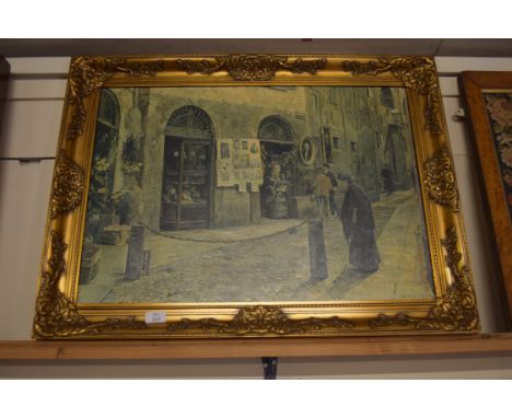 PRINT OF A VICTORIAN EUROPEAN STREET SCENE