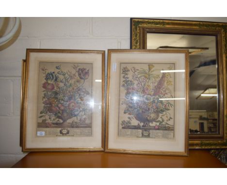 RICHARD MORGAN, COLOURED PRINT OF A GARDEN SCENE, TWO FURTHER 19TH CENTURY ENGRAVINGS, "APRIL" AND "DECEMBER" AND A FURTHER G
