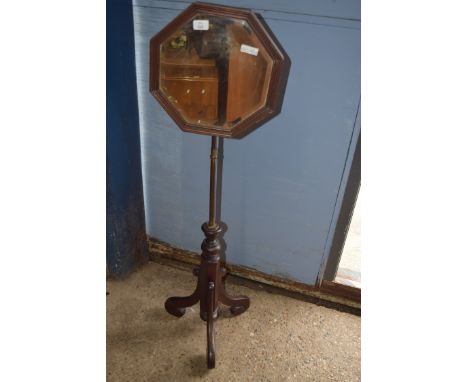 ANTIQUE OCTAGONAL BEVELLED SHAVING MIRROR SET ON ADJUSTABLE STAND WITH TRIPOD BASE