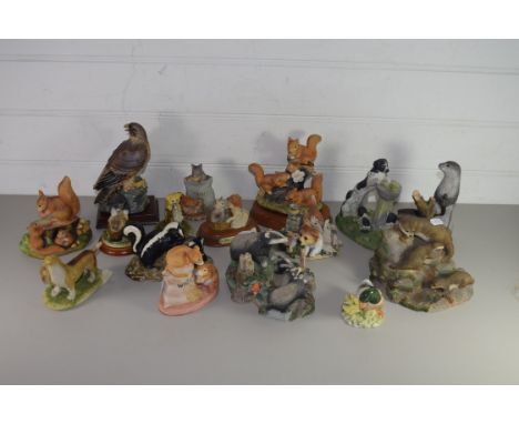 TRAY CONTAINING CERAMIC SCULPTURES, MAINLY DOGS, CATS, SQUIRRELS ETC