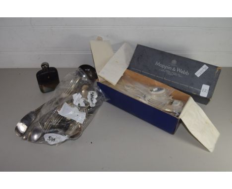 QTY OF SILVER PLATED CUTLERY INCLUDING A BOXED MAPPIN &amp; WEBB SET AND LARGE MAPPIN &amp; WEBB LADLE