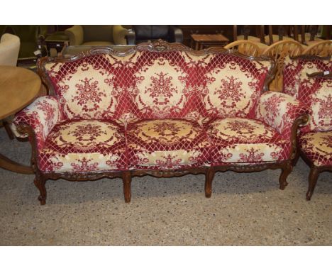 20TH CENTURY CONTINENTAL THREE SEATER SOFA TOGETHER WITH A PAIR OF ACCOMPANYING ARMCHAIRS AND PAIR OF SIDE CHAIRS, ALL UPHOLS