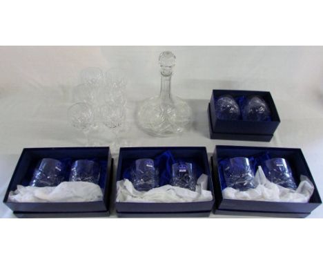 Royal Doulton crystal 'Hellene' glassware inc 6 whisky glasses (boxed), 6 wine glasses, 2 brandy glasses (boxed) and a ships 