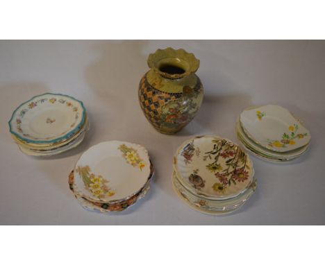 Oriental style vase and a selection of ceramic plates including Royal Doulton