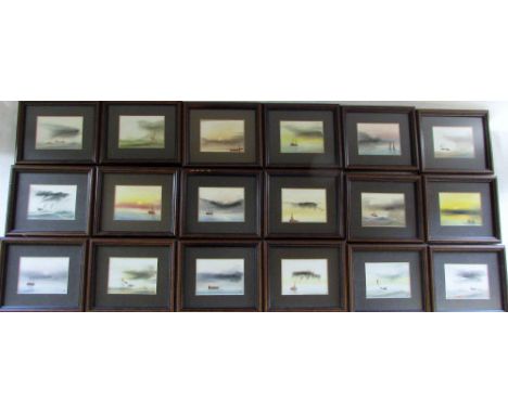 Collection of 18 miniature seascape watercolours 19 cm x 16 cm