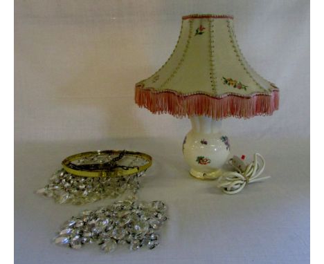 Clarice Cliff ceramic table lamp with hand painted hide shade & crystal light fitting