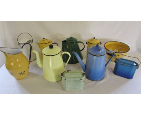 Various enamel ware inc 1940s lunch box, jugs, colander etc 