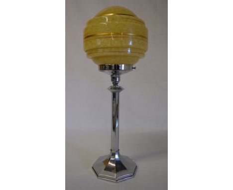 Chrome Art Deco style table lamp with glass shade 