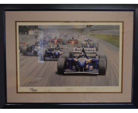 'First off the Grid' by Gerald Coulson signed by the artist & David Coulthard, limited edition print with photo of artist sig