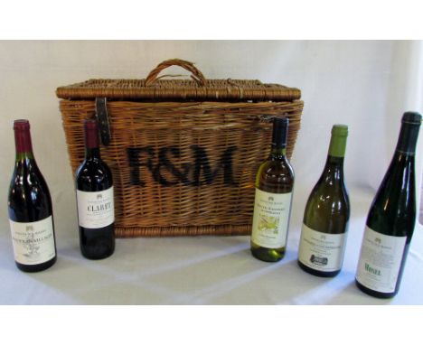 Fortnum & Mason wine hamper containing 5 bottles (1998 - Claret, Chardonnay, Risling, Beujolais & Chardonnay)