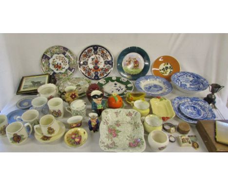 Various ceramics, pictures, silver plate  etc inc Oris wrist watch, Susie Cooper, Spode, Carlton ware, Royal Doulton Magnella