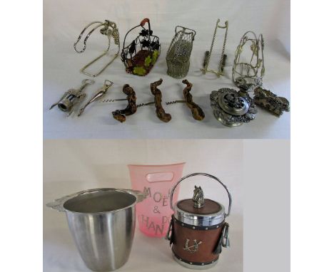 Selection of wine related items inc cork screws, ice buckets and bottle holders