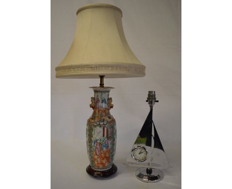 An Art Deco style chrome ship lamp and an Oriental style lamp