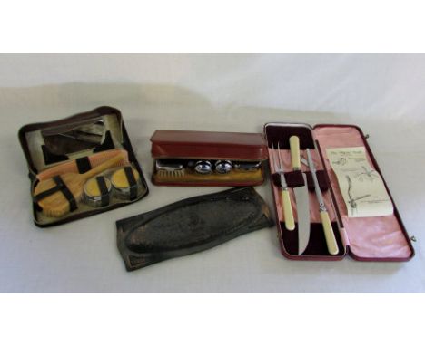 Gents complete travel toilet case, ladies complete travel case, clip-on 4 piece carving set & Army cigarette item
