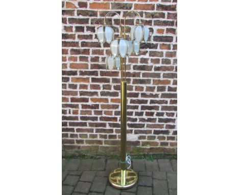 1970's brass multi branch standard lamp with glass shades