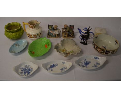 Ceramic leaf style plates, continental figures etc