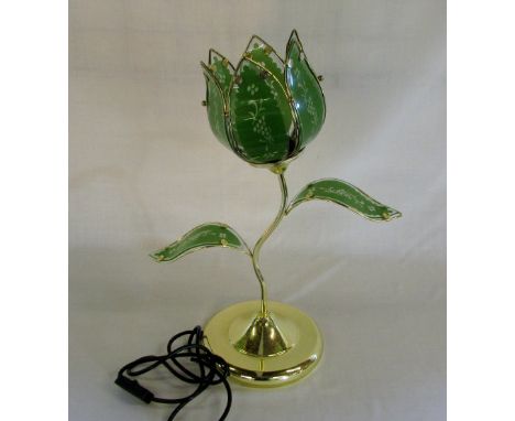 1970's green petal glass table lamp