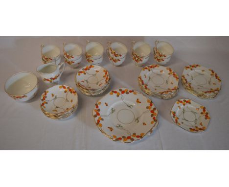 Diamond china part tea / breakfast service with stylized floral decoration