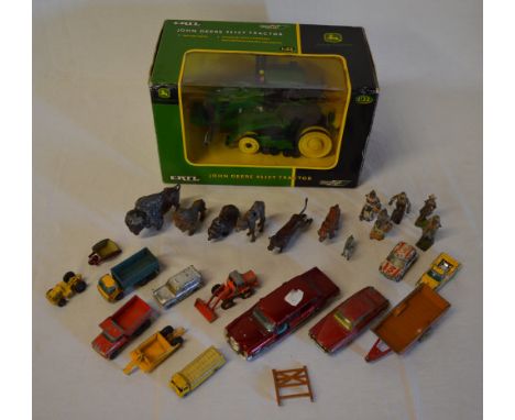 John Deere 9530T tractor, missing tracks and various lead toys and Dinky die cast model cars