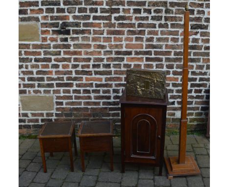 Pot cupboard, 2 oak sewing cabinets and an Art Deco standard lamp (missing feet)