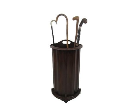 A demi lune mahogany Stick &amp; Umbrella Stand, with tambour front, approx. 71cms (28") high, with cut-out carrying handles 