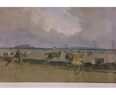 After Lionel Edwards  A large&nbsp;signed&nbsp; coloured Hunting Print and another Hunting Print also&nbsp;signed&nbsp; by ar