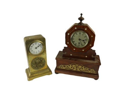 A Scottish rosewood cased, brass and mother-o-pearl inlaid Regency style Mantle Clock, with silvered circular dial with Whylo