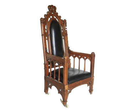 An important 19th Century period Gothic style oak Library Armchair, in the manner of Augustus Welby Pugin (1812 - 1852), poss