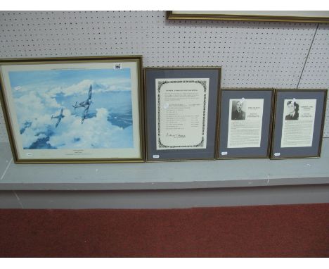 After Robert Taylor "Duel of Eagles" Colour Print, 57 x 44cm, with framed Bomber Command Museum Appeal and two pilot historie
