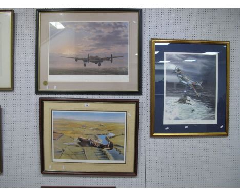 Three Signed Limited Edition R.A.F Prints, comprising Keith Woodcock "Night Mission Ahead", 254/850, P Monteagle, 108/850 and