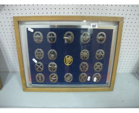 A Framed Display of German Army Cap Badges, circa 1980's, 39 x 49cm.