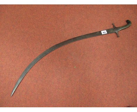 A Turkish 'Kilij' Light Cavalry Scimitar Type Sword, with 76 on steel blade and horn grip handle.