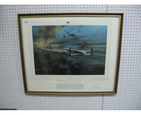 After Robert Taylor "Dambusters" Colour Print, signatures of David Shannon, Arthur Harris, Norman Jackson, Geoff Reid, etc, t