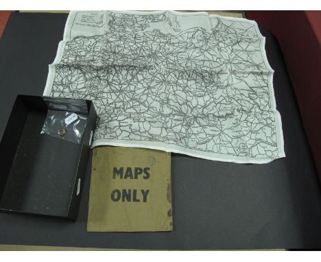 A WWII Canvas Escape Map Pouch, containing an escape map of Germany on silk, Air Ministry No 7330, with a button compass.