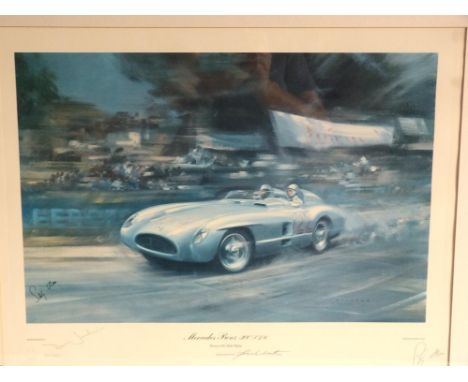 Limited-edition print (389 of 850) signed in pencil by Sir Stirling Moss, Denis Jenkinson and the artist.  Capturing the shee