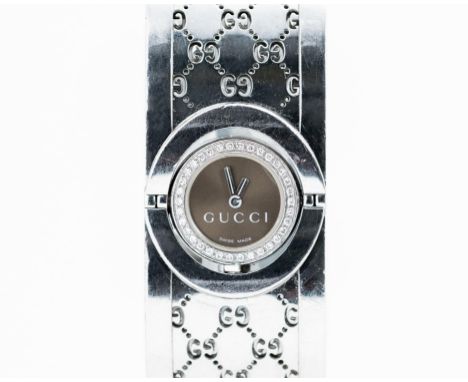 The bangle watch is made from stainless steel with the watch head rotatable and a clip-type clasp.&nbsp;The movement is Quart