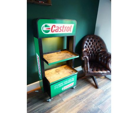 The shelves have been fitted with sections of Oak that are suitably distressed in the manner of an oil stained work bench.The