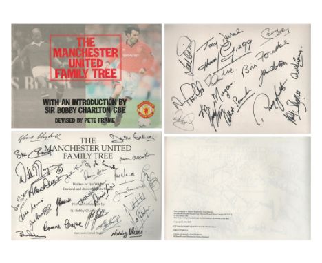 The Manchester United Family Tree multi signed book such as Bill Foulkes, Nobby Stiles, Lou Macari, Tony Dunne, Harry Gregg, 