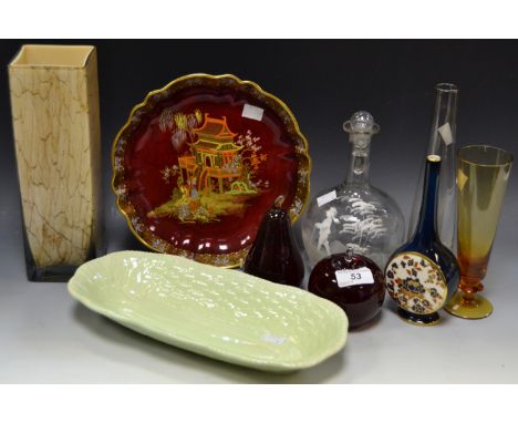 Ceramics and Glass - a Carlton ware Rouge Royale dish;   a Mary Gregory style decanter; a Beswick celery dish; a ruby glass p