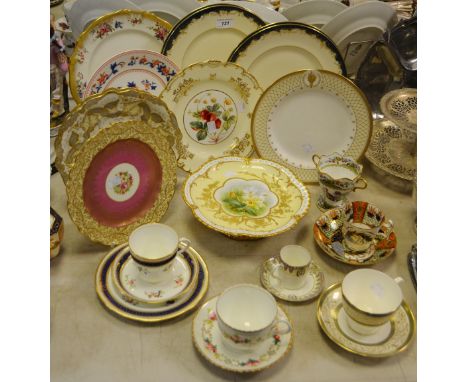 English Ceramics - a set of four Minton dinner plates, Peacock blue border, gilded; a Clive Christian for Royal Worcester Emp