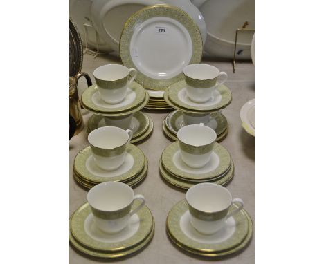 A Royal Doulton Sonnet pattern part tea service, green palmette printed border