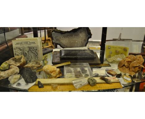 Scientific Instruments and Geology - a large agate sliced specimen; a cluster of Desert Rose, various miniature Blue John (ca