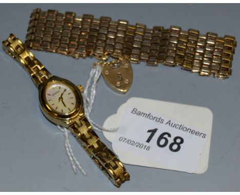 A new 9ct gold gate link bracelet, heart shaped padlock; a Lady's cocktail watch