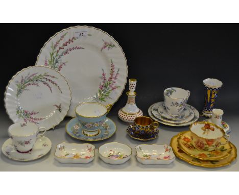 Ceramics - a Royal Doulton Bell Heather pattern plate, a pair of conforming side plates; a pair of Royal Crown Derby Derby Po