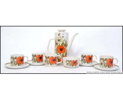 A retro 1970's Alfred Meakin coffee service in the poppy pattern, consisting of cups, saucers, coffee pot etc