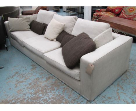 B&B ITALIA SOFA, of large proportions, in stone coloured fabric with polished metal bases, 100cm D x 66cm H x 285cm L. 