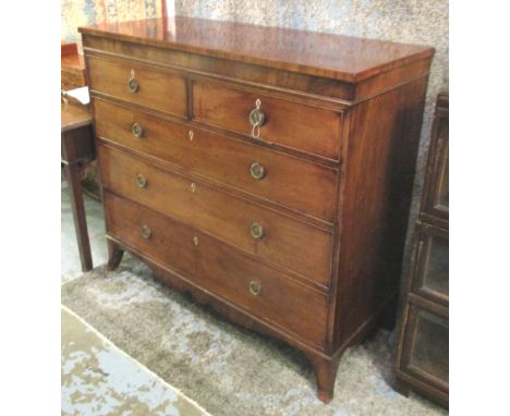 CHEST, late George III mahogany fitted two short and three graduated long drawers, bracket feet, 123cm x 51cm x 112cm H.