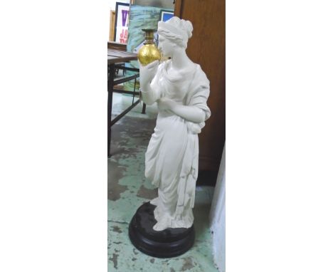 FLOOR LAMP, classical figurative form holding a candle sconce, plaster with circular base, 95cm H. 