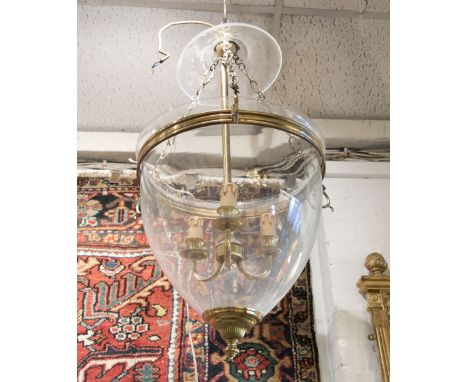 CEILING LAMP, with a glass bowl and brass fittings, 40cm x 60cm H.